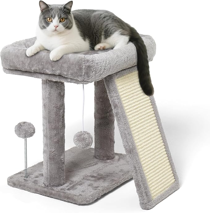 17.7-inch Small Cat Tree Tower with Scratching Post for Indoor Cats,Light Grey-PurrikoPets