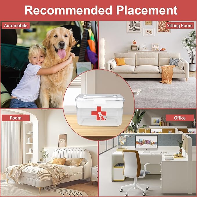 2 Layers Dog First Aid Kit box,Large First Aid Kit Bin,Medic Box for Dog Cat,Empty First Aid Box,Medicine Organizer with Built in Handle,Family or Dog Travel Camping Emergency Tool Set-PurrikoPets