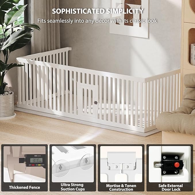 Dog Playpen with Door, 12 Panels Puppy Playpen, 25.6” H Dog Pen for Small Cats and Dogs, Pet Fence for Indoor & Outdoor, Non-Slip Pet Gate Made of Strong Plastic, White-PurrikoPets