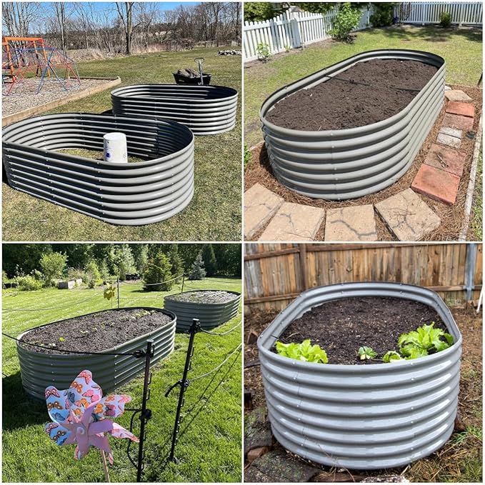A ANLEOLIFE 8X4X2 ft Galvanized Raised Garden Beds Outdoor, Oval Large Metal Deep Root Planter Box for Planting Vegetables Flowers Herb, Anti-Rust & Easy-Setup, Quartz Grey-PurrikoPets