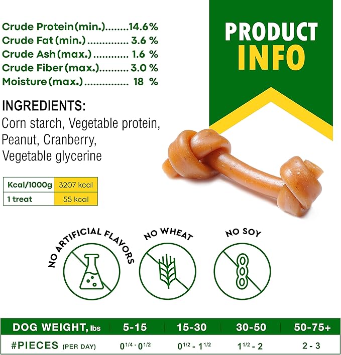 Dog Treats Peanut Butter Bones with Cranberry & Rawhide Free Chew 11 Oz - Pet Natural Mini & Big Snacks Healthy Collagen & Bulk Best Chews for Small & Large Dogs - Made for USA (Peanut Butter)-PurrikoPets