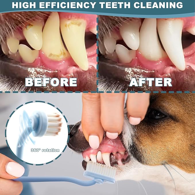 Dog Toothbrush Kit, 360-Degree Finger Three-Sided Design, Replaceable Tooth Brush Heads,Easy Teeth Cleaning & Dental Care, 20Pack-PurrikoPets