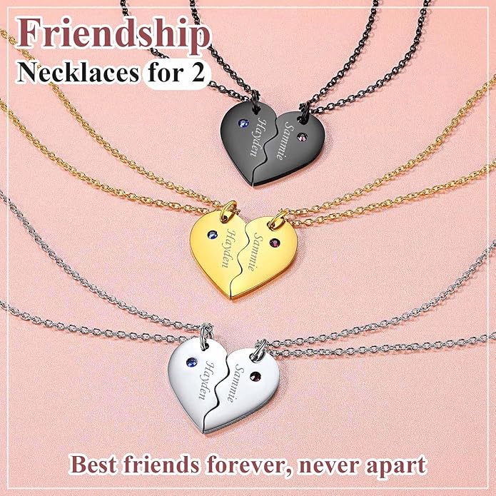 FindChic Personalized Matching BFF Necklace for 2/3/4/5/6 Puzzle Name Heart Pendant Stainless Steel Couple Necklace Set Customized Necklaces for Teen Girls