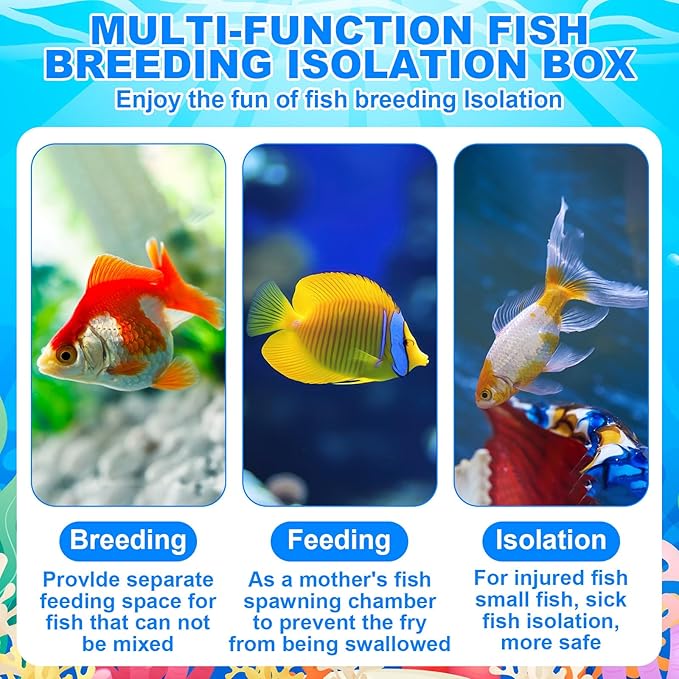 2 Pcs Breeder Box for Fish Tank Aquarium Breeder Separation Net Breeding Box with Suction Cup for Small Fish Shrimp Clownfish Guppy(Blue,L)-PurrikoPets