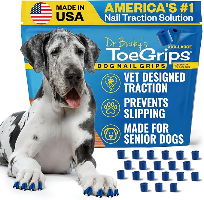 Dr Buzby's XXXLarge ToeGrips for Dogs - Instant Traction on Wood/Hardwood Floors - Anti Slip Relief - Grippers for Senior Dogs - Stop Sliding Instantly - Rubber Nails for Paws - 1 Pack (20 Grips)-PurrikoPets