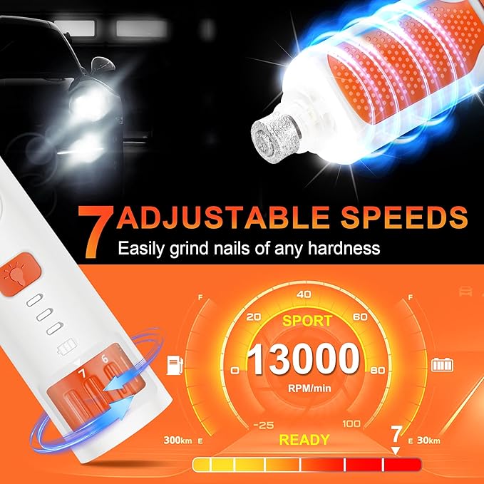 Dog Nail Grinder 7-Speed & 360° LED Light, Professional Pet Nail Grinder for Dogs and Cats, Electric Dog Nail Trimmer Painless Paws Grooming & Smoothing Tool for Large Medium Small Dogs Cats Pets-PurrikoPets