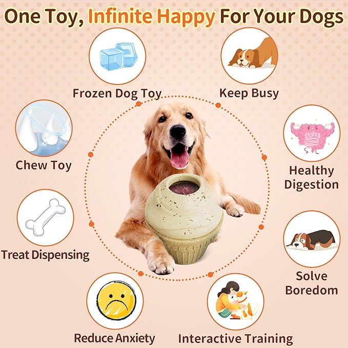 Dog Treat Dispenser Toy Interactive, Frozen Treat Toy Reduces Anxiety, Chew Toys for Aggressive Chewers, Birthday Enrichment Toy, Dog Treat Toys to Keep Them Busy for All Breeds-PurrikoPets