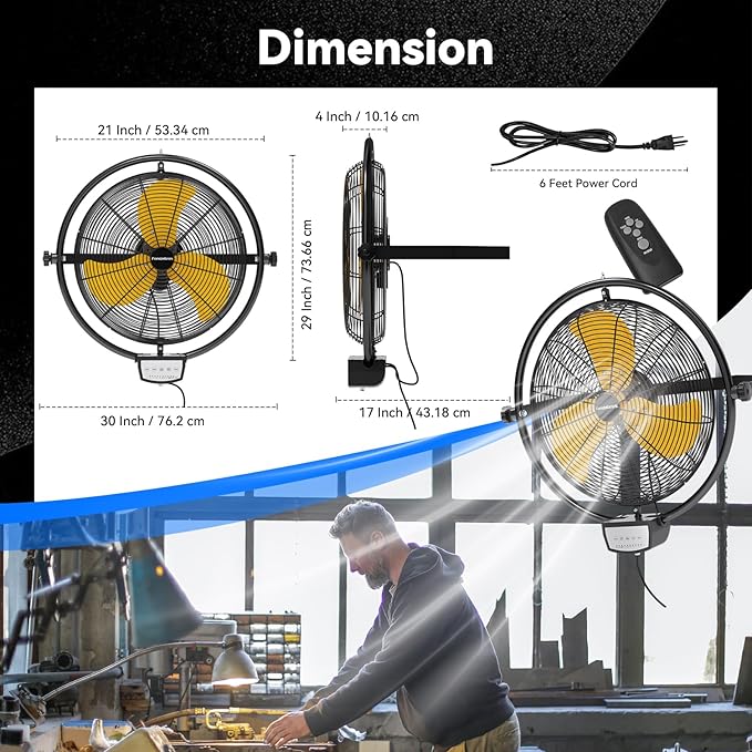 2 PCS 20 IN 5500 CFM Remote Control Wall Mount Fan, 3 Speed High Velocity Wall Fan with Timer, Air Circulator for Garage, Commercial, Greenhouse, Warehouse & Gazebo Use, UL Listed-PurrikoPets