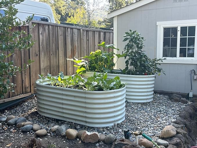A ANLEOLIFE 6X3X2 ft Galvanized Raised Garden Beds Outdoor, Oval Large Metal Deep Root Planter Box for Planting Vegetables Flowers Herb, Anti-Rust & Easy-Setup, Antique White-PurrikoPets