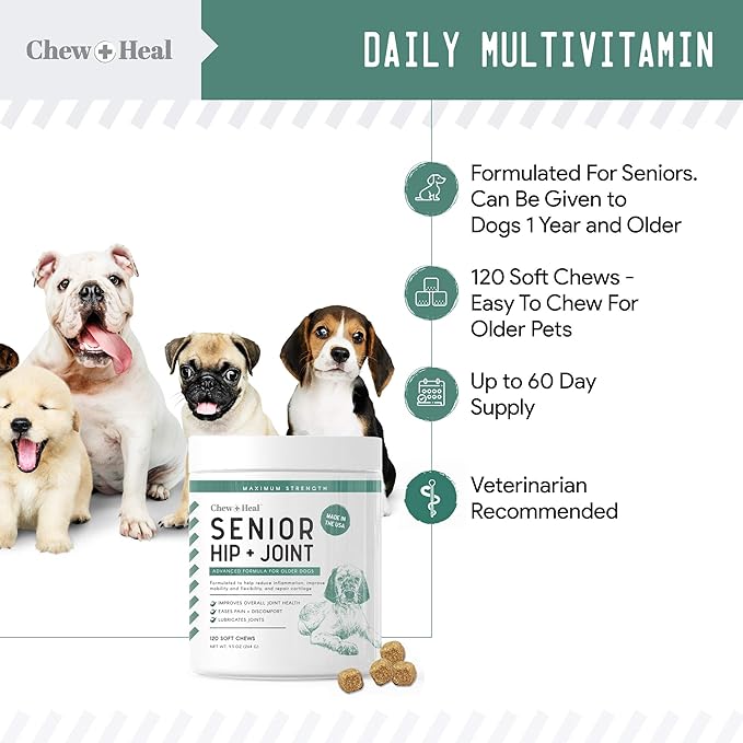 Glucosamine for Dogs Hip and Joint Supplement - 120 Soft Chews for Senior Dogs with Glucosamine, Chondroitin, MSM, Vitamin C, and Omegas - for Mobility, Cartilage, and Joint Health-PurrikoPets