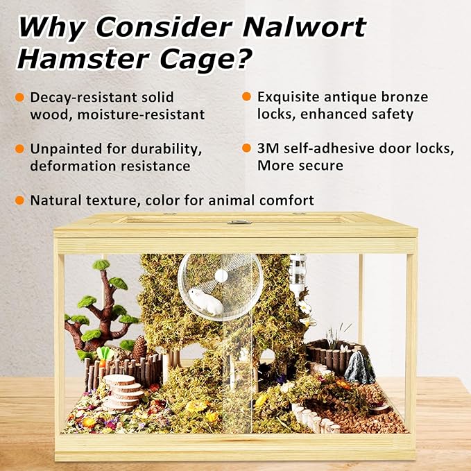 24" Hamster Cage, Lockable Sliding Door Gerbil Cage, Dwarf Hamster Cage with Metal Mesh Roof, Mice and Small Animal Habitat, Chewproof Syrian Hamster Enclosure, (Wooden, 24" L x 16" W x 16" H)-PurrikoPets