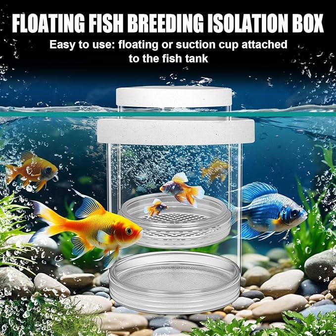 2 Pcs Breeder Box for Fish Tank Aquarium Breeder Separation Net Breeding Box with Suction Cup for Small Fish Shrimp Clownfish Guppy (White,L)-PurrikoPets