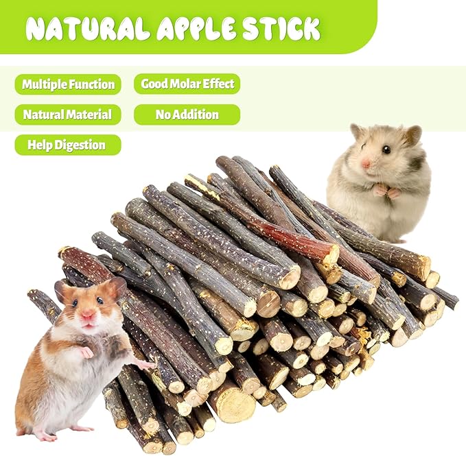600g Small Apple Sticks Animals Molar Wood Treats Toys for Rabbits Chinchillas Guinea Pig Hamster Gerbil Parrot Bunny Chew Stick Toys Treats, 21.2 OZ-PurrikoPets