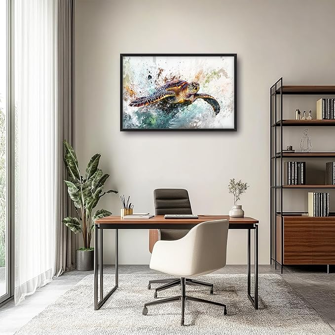 Extra Large Framed Sea Turtle Wall Art,Oversized Abstract Colorful Sea Nautical Wall Decor Pictures for Living Room,Canvas Print Painting Modern Artwork Bedroom Office Bathroom Home Decor 36L x24W-PurrikoPets