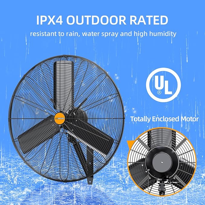 24 inch Outdoor Oscillating Wall Mounted Fan, High Velocity IPX4 Waterproof 7600 CFM Industrial Metal Wall Fan, 2 Speed, Adjustable Tilt, for Greenhouse, Patio, Garage, Workshop-PurrikoPets