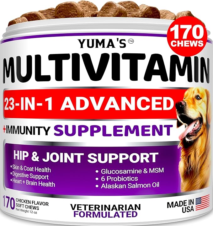 Dog Multivitamin Chewable with Glucosamine - Dog Vitamins and Supplements - 170 Treats - Senior & Puppy Multivitamin for Dogs - Hip & Joint Support - Immune Health, Skin, Heart, Digestion, Probiotics-PurrikoPets
