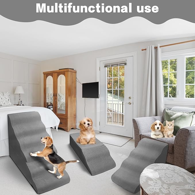 Dog Stairs for High Beds 30-36 inches Tall, 6-Step Dog Steps for Bed 32-36 inches for Small Large Dogs, Dog Ramp for Bed, 30D Foam Pet Stairs/Steps for High Beds for Old Dogs/Cats, Grey-PurrikoPets