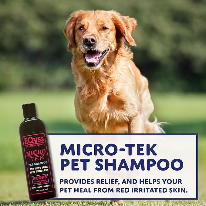 EQyss Micro-Tek Pet Shampoo - Stops Scratching, Itching, Biting, or Licking Hot Spots. Perfect for Pets with Skin Problems. 16 oz-PurrikoPets