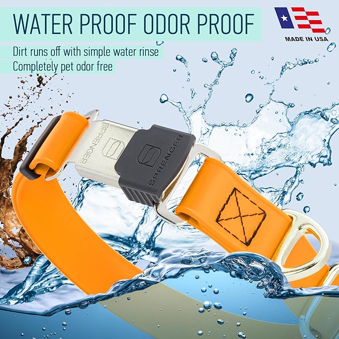 Dogline Biothane Waterproof Dog Collar with Herm Sprenger Black Stainless Steel Quick Release Buckle – Heavy Duty Tactical Durable Collar for Dogs – Comfortable Pet Collar W3/4" L12-19 Tangerine-PurrikoPets
