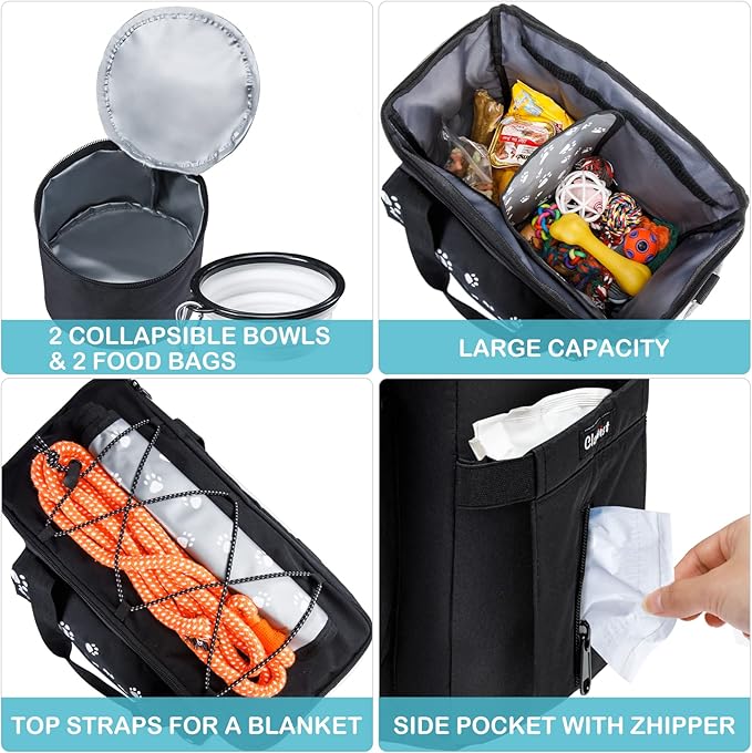 Dog Travel Bag, Airline Approved Dogs Bags for Traveling, 2 Dog 's Food Travel Container and Collapsible Bowls, Weekend Pet Travel Bags-PurrikoPets
