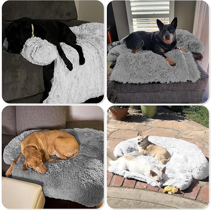 GGIB Calming Dog Bed Fluffy Plush Dog Mat for Furniture Protector with Removable Washable Cover for Large Medium Small Dogs and Cats (Medium, Grey)-PurrikoPets