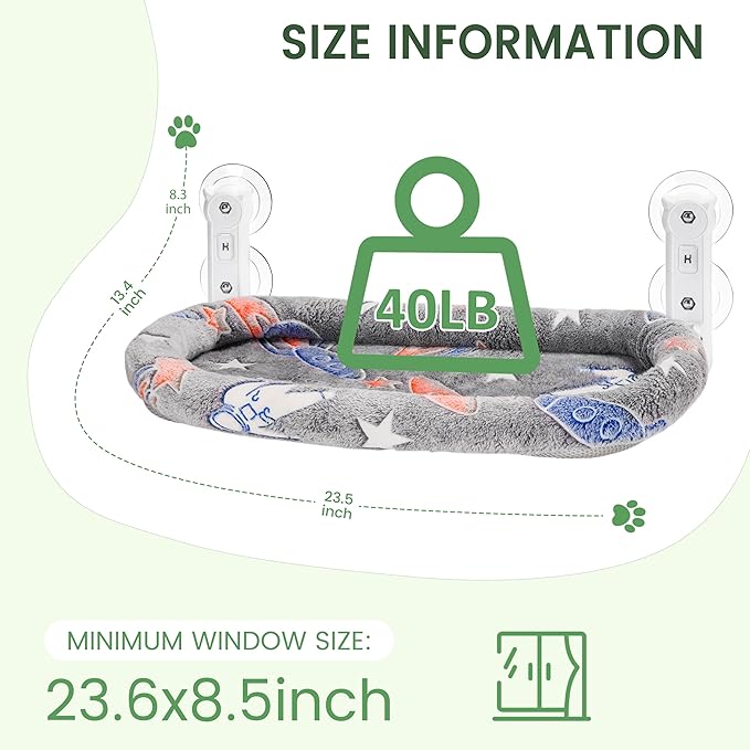 2 Pack Cat Window Perch, Glow in The Dark Foldable Cat Hammock with Cozy Pad Bed, Breathable Cordless Window Seat with Stud Metal Frame for Large Cats and Kitten (Cushion Bed, 2 Pack - L)-PurrikoPets