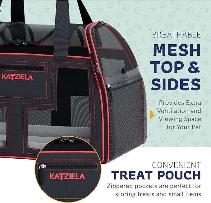 Airline Compliant Pet Carrier - Rolling Portable Travel Carry Crate for Small Dog Puppy or Cat - Soft Removable Wheeled Design with Mesh Window Sides - Airplane and TSA Compliant- by Katziela-PurrikoPets