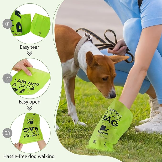100% Certified Compostable Dog Poop Bag Rolls, 120 Bags (8 Rolls) Eco-Friendly Poop Bags for Dogs, Leak Proof Unscented Easy Open Poop Waste Bag（Green）-PurrikoPets