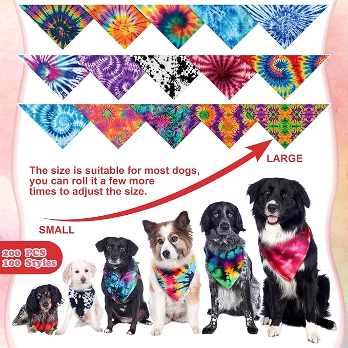 150 Pcs Tie Dye Dog Bandanas Bulk Pet Bibs Colorful Triangle Scarf Tie Dye Pet Bandanas for Medium Large Dogs Spring Summer Birthday Costume Decor-PurrikoPets
