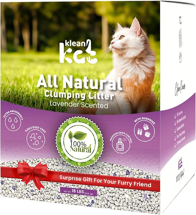 All Natural Clumping Cat Litter – Multiple Scents – Low Dust, Odor Control – (Lavender) 18 lb - Surprise Toy Inside-PurrikoPets