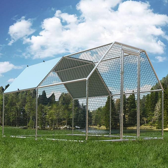 1.26'' Chicken Runs for Yard with Cover, Large Metal Chicken Run Walk in Metal, Outside Dog Kennel with Roof, Flat Roofed Outdoor Kennel for Cats(9.2’L x12.5’Wx 6.4’H)-PurrikoPets