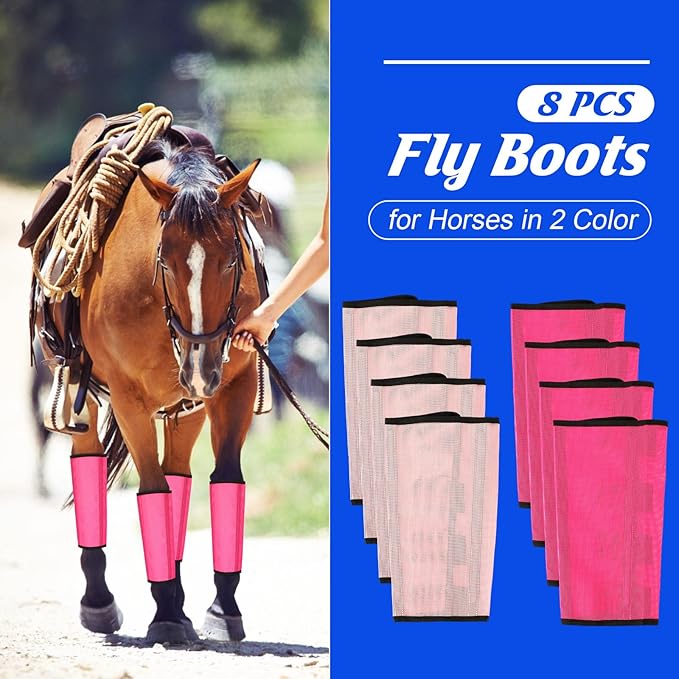 8 Pcs Mesh Fly Boots for Horse Breathable Mesh Horse Boots Protective Horse Leg Wraps Horse Leggings for Preventing Flies and Mosquitoes Bites (Light Pink, Dark Pink)-PurrikoPets