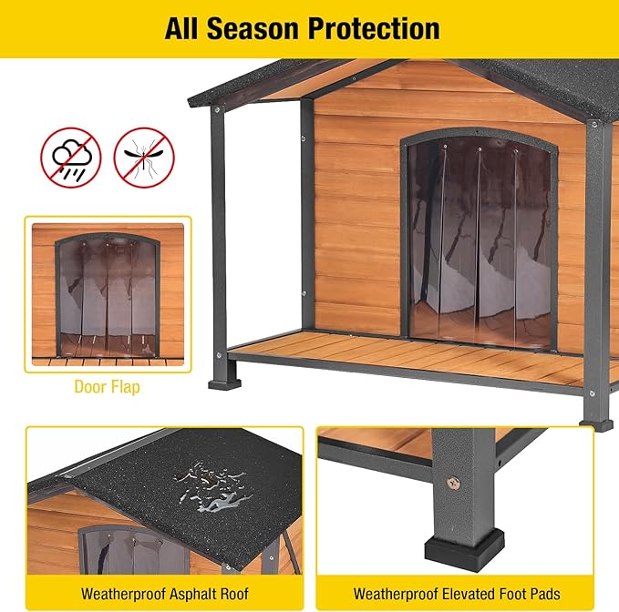 Aivituvin Outdoor Dog House with Chewproof Strong Metal Frame Outside Dog Kennel Weatherproof for Medium to Large Dogs, (41.5" L x 41.4" D x 34.1" H)-PurrikoPets