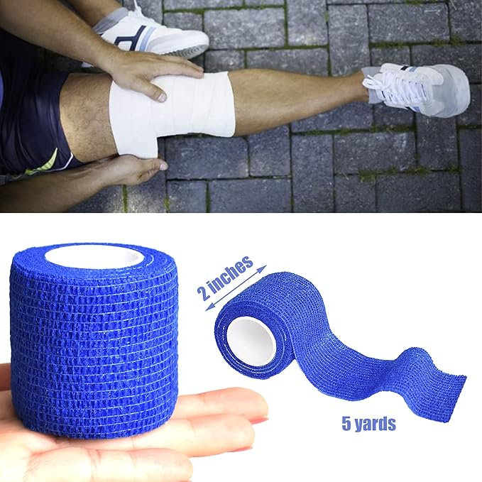 9 Pack 2" x 5 Yards Self Adhesive Bandage Wrap Self Stick Wrap for Ankle, Wrist, Finger, Sports, Breathable Cohesive Vet Tape for Pets (D Dark Blue)-PurrikoPets