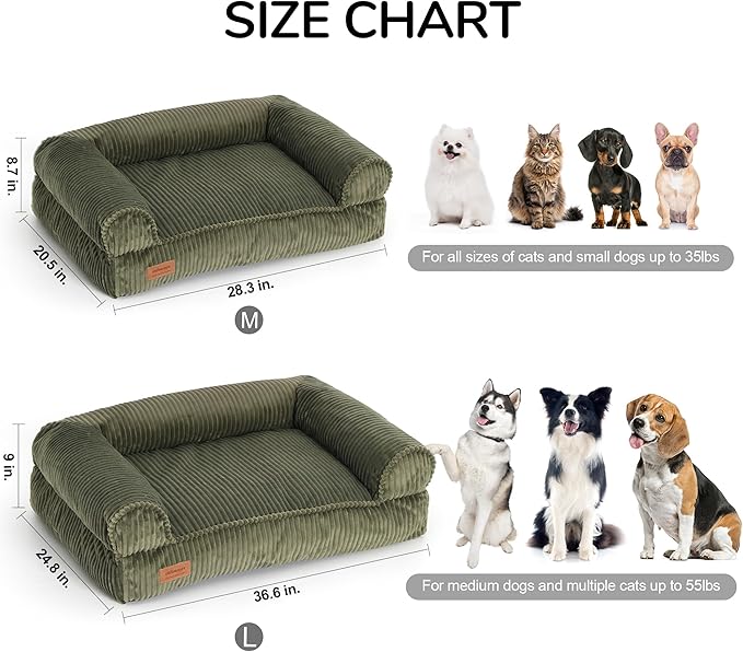 FUKUMARU Cute Dog Bed, Fluffy Dogs Couch with TPU Layer Keeping Lining Dry, Pet Sofa Medium Size Dog Easy to Care, Warm Cat Bed with Removable Zipper Cover, 36inch, Large, Green-PurrikoPets