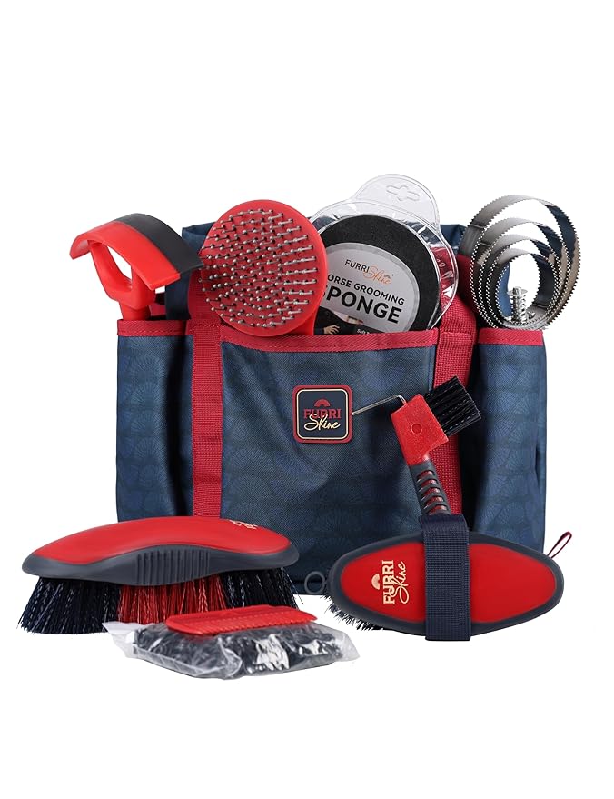 9PCS Horse Grooming Kit Curry Comb Sweat Scraper Horse Bathing Supplies Grooming Tools with Storage Bag Shadowberry-PurrikoPets