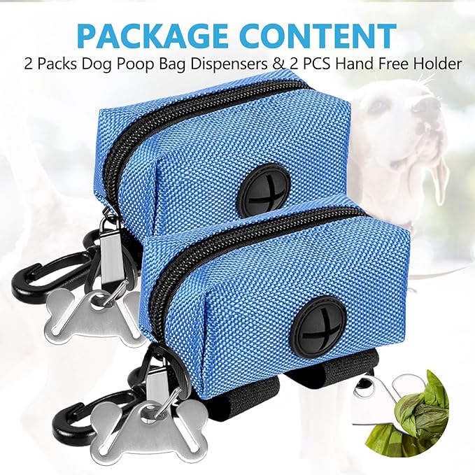 Dog Waste Bag Dispenser Pet Poop Bags Holder for Doggie Waste Bags Dispensers Soft Fabric Zipper Small Doggy Puppy Pouch for Leash Accessory Attachment with Carrier,2PCS Blue-PurrikoPets