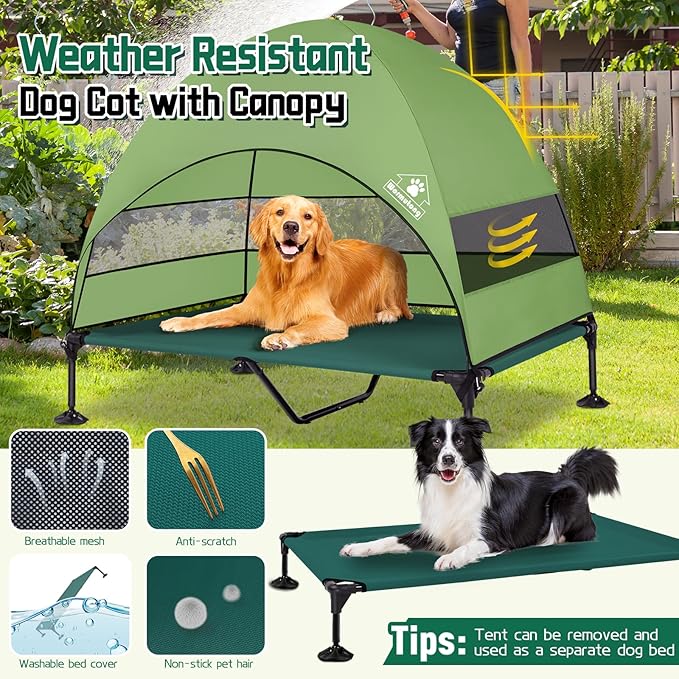Elevated Outdoor Dog Bed with Canopy & Adjustable Feet - Larger Shade for Camping, Backyard & Patio-PurrikoPets