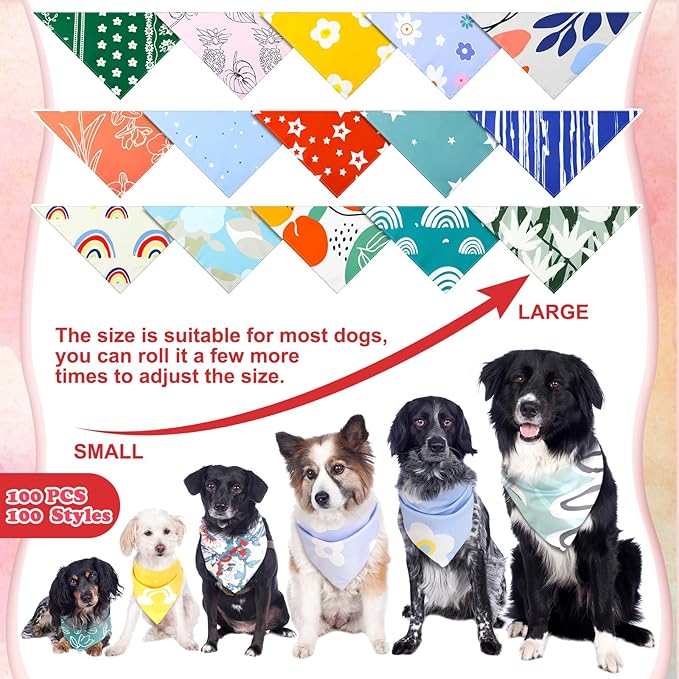150 Pcs Dog Bandanas Bulk Pet Bibs Colorful Triangle Scarf Pet Bandanas for Medium Large Dogs Spring Summer Birthday Costume Decoration (Boho)-PurrikoPets