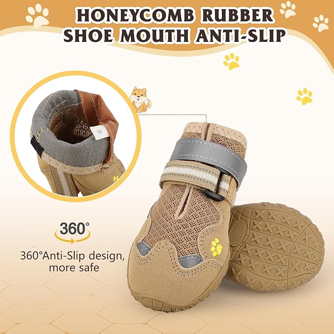 Dog Shoes for Large Medium Small Dog, Mesh Breathable Dog Shoes for Hot Pavement, Anti-Slip Dogs Boots Paw Protectors with Reflective for Outdoor Walking Indoor Hardfloors (Size 1)-PurrikoPets