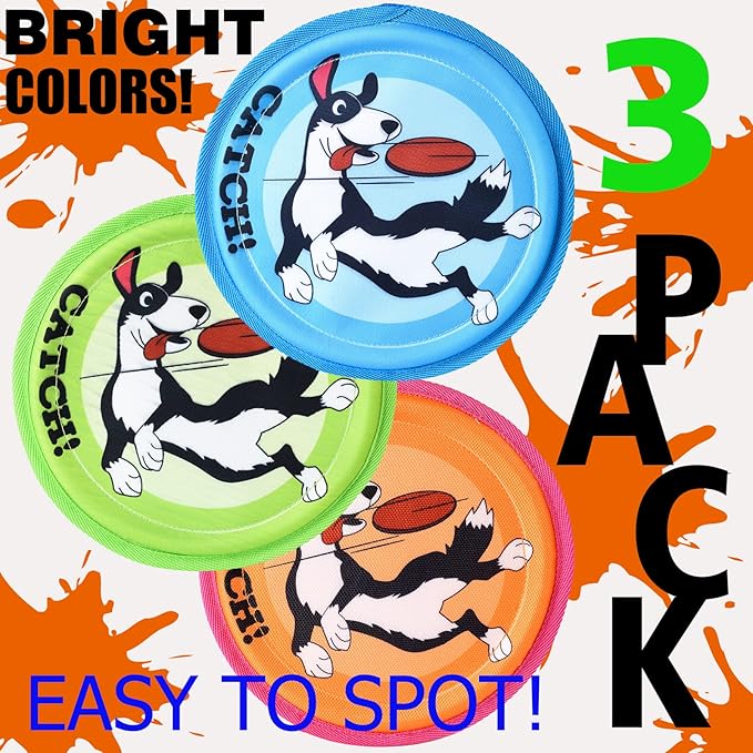 Dog Flying Disc, 3 Pack Dogs Flyer Toys, Lightweight Flying Disc Dog Fetch Toy for Small, Large Dogs & Puppies - Floats in Water & Safe on Teeth-PurrikoPets