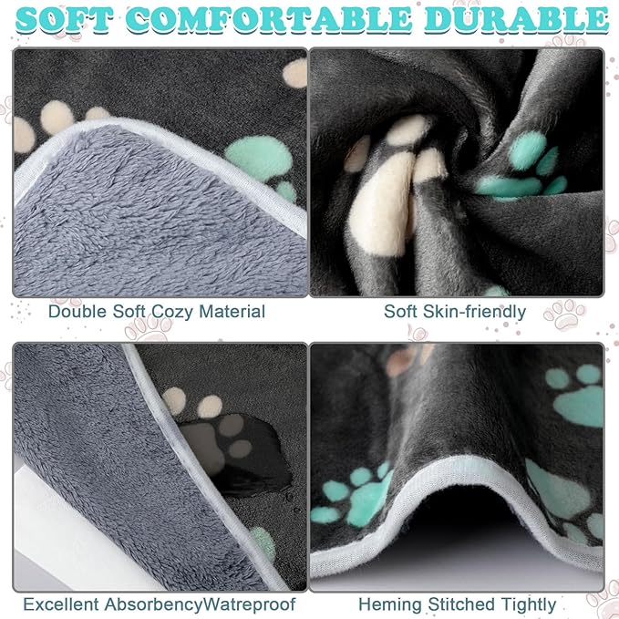 4 Pcs Waterproof Guinea Pig Blankets Washable Small Animal Fleece Bedding Absorbent Guinea Pig Cage Liners Reusable Pet Pee Pad Sleep Mat Pad Cover for Hamster Ferret (Cute Paw,24 x 16 Inch)-PurrikoPets
