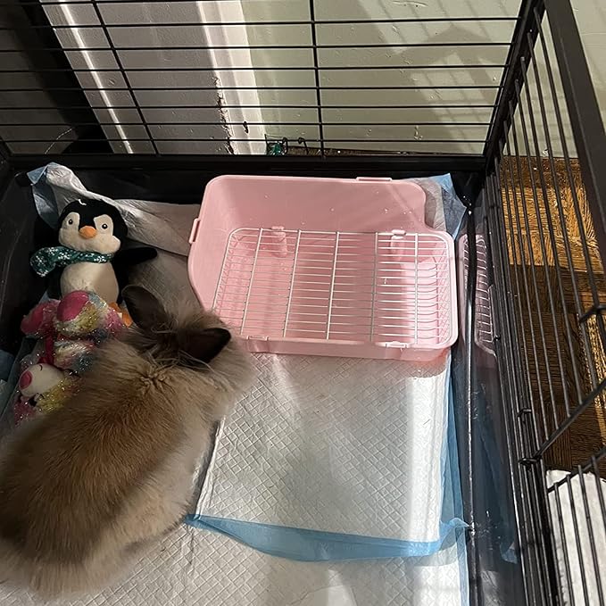 11Pcs Rabbit Litter Box Toilet,Bunny Corner Litter Bedding Plastic Square Grate Guinea Pig Bunny Ferret Hamster Hedgehog, Potty Trainer Bedding Box for Guinea Pig Ferret Hamster Hedgehog (Pink)-PurrikoPets