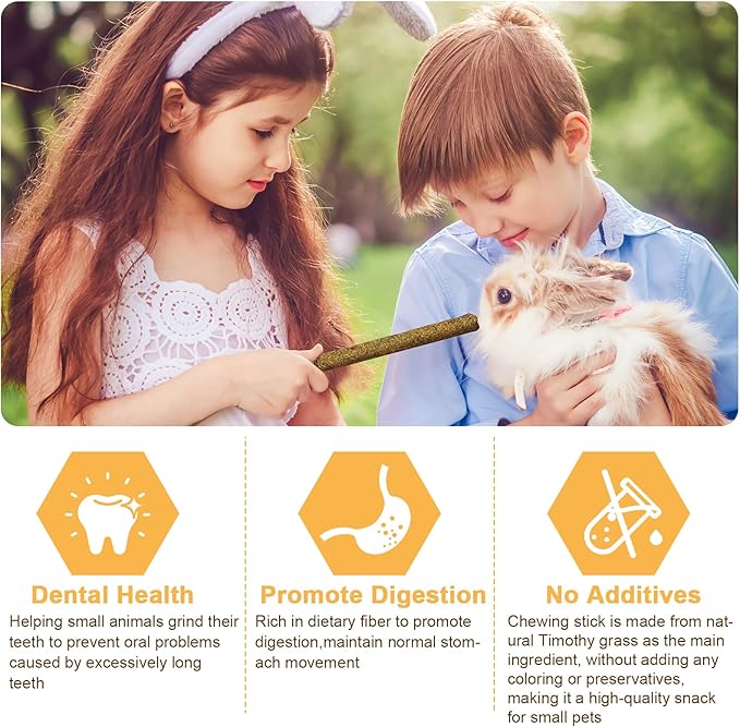 52Pcs Rabbit Chew Sticks, Guinea Pig Toys, Natural Timothy Grass Molar Teeth Stick, Mixing Flowers, Roses, Calendula and Forget Me Not, Small Animals Treats-PurrikoPets