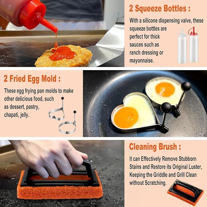 38PCS Griddle Accessories Kit, Professional Grill Tools Set for Outdoor Barbecue, Stainless Steel Griddle Spatula Set with Tongs, Smash Burger Press, Carry Bag, Perfect Grilling Gifts-PurrikoPets