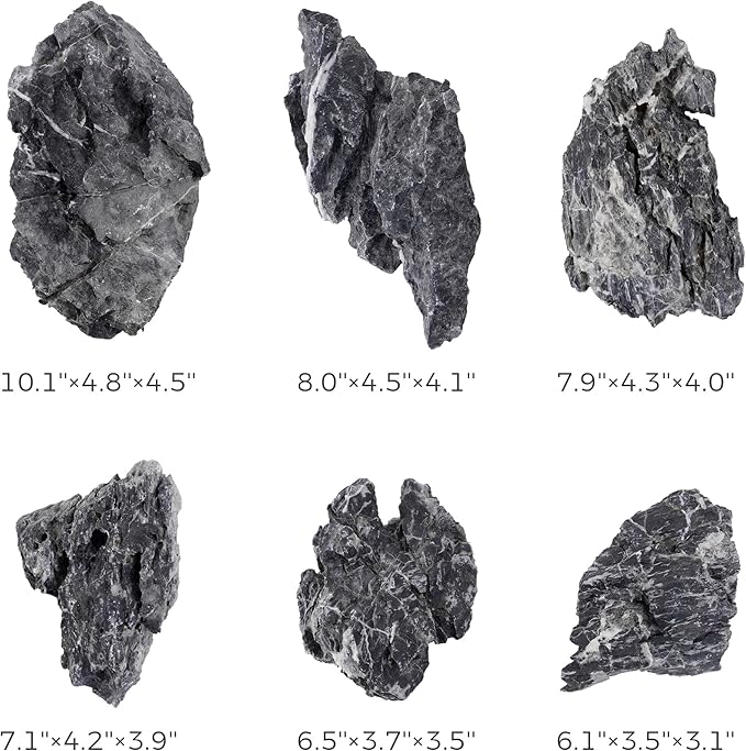 6-8 Inches Natural Seiryu Stone 6 PCS Aquarium Rocks for Aquascaping, Aquarium Landscaping, Terrariums, Fish Tank Decoration, Vivariums, Paludarium, Reptile and Amphibian Enclosures-PurrikoPets