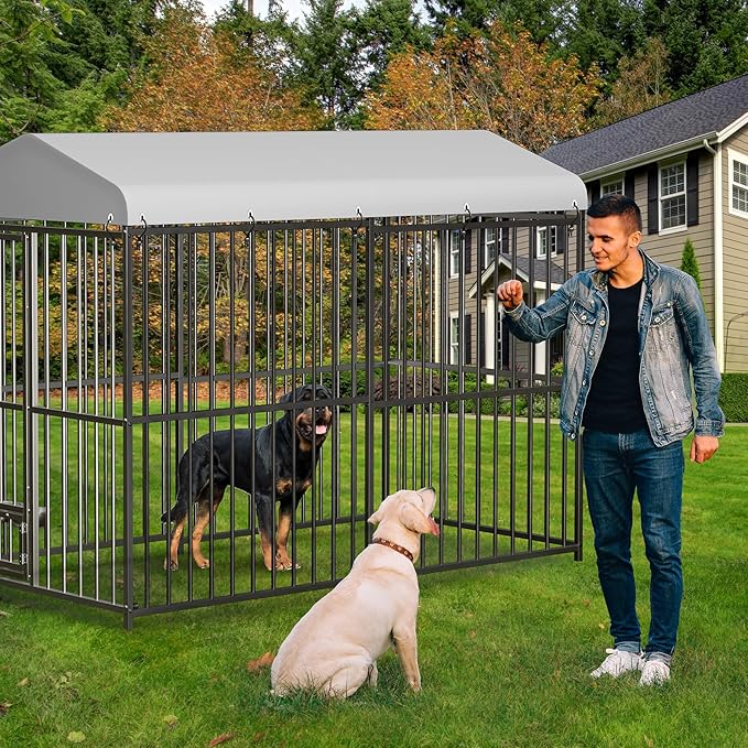 8x4x6 FT Outdoor Dog Kennel,Heavy-Duty Enclosures Outside with UV-Resistant Waterproof Roof Cover and Lock,for Medium and Large Dogs,Easy Assembly-PurrikoPets