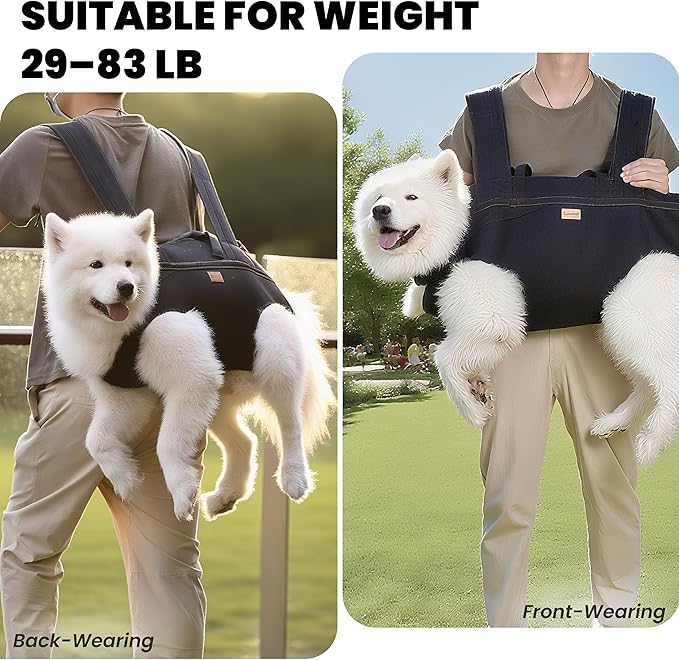 Dog Lift Harness Backpack Carrier for Large Dogs, Full Body Sling with Handle, Dog Harness for Joint Injuries, Arthritis, Ideal for Stairs, Elderly Dogs (Black X-Large 29-50 LBS)-PurrikoPets