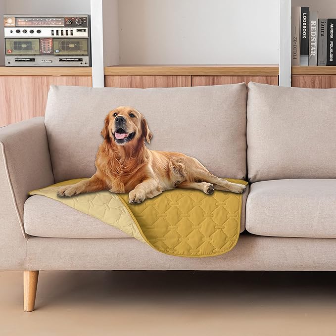 gogobunny 100% Double-Sided Waterproof Dog Bed Cover Pet Blanket Sofa Couch Furniture Protector for Puppy Large Dog Cat, Reversible (30x30 Inch (Pack of 1), Dark Yellow/Light Yellow)-PurrikoPets