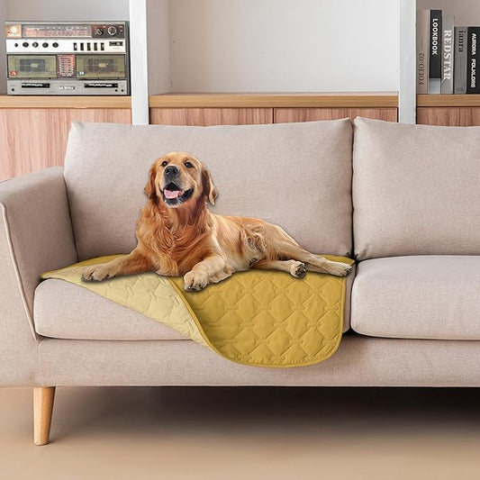 gogobunny 100% Double-Sided Waterproof Dog Bed Cover Pet Blanket Sofa Couch Furniture Protector for Puppy Large Dog Cat, Reversible (30x30 Inch (Pack of 1), Dark Yellow/Light Yellow)-PurrikoPets
